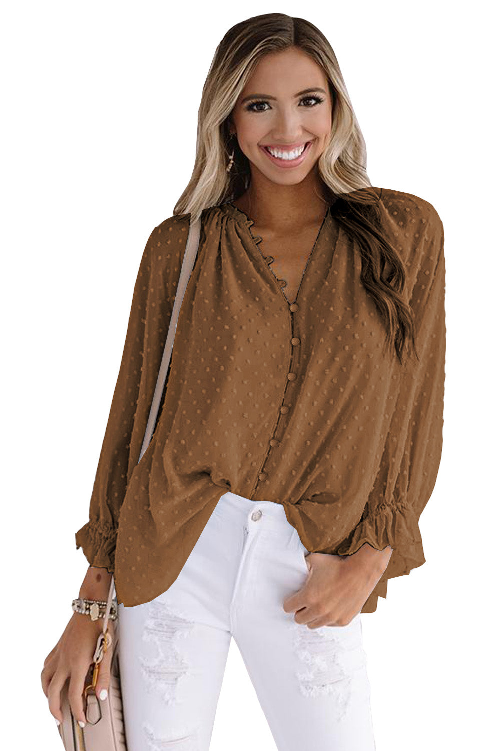 Chemise à pois suisses à boutons amples 