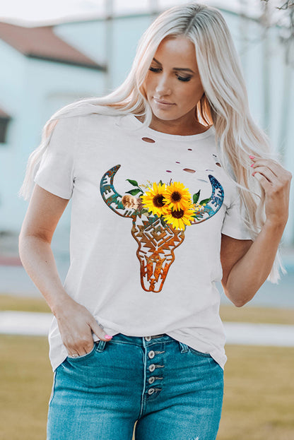 Camiseta mixta de algodón con cuello redondo y agujeros