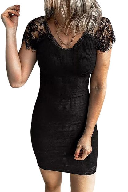 Lace Sleeve Ribbed Bodycon Dress