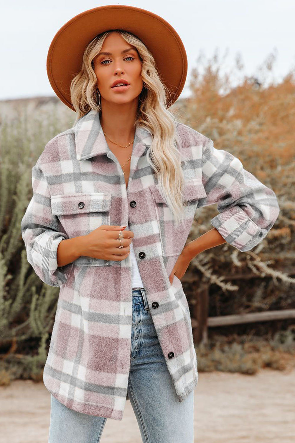 Veste à carreaux avec poche pour femme