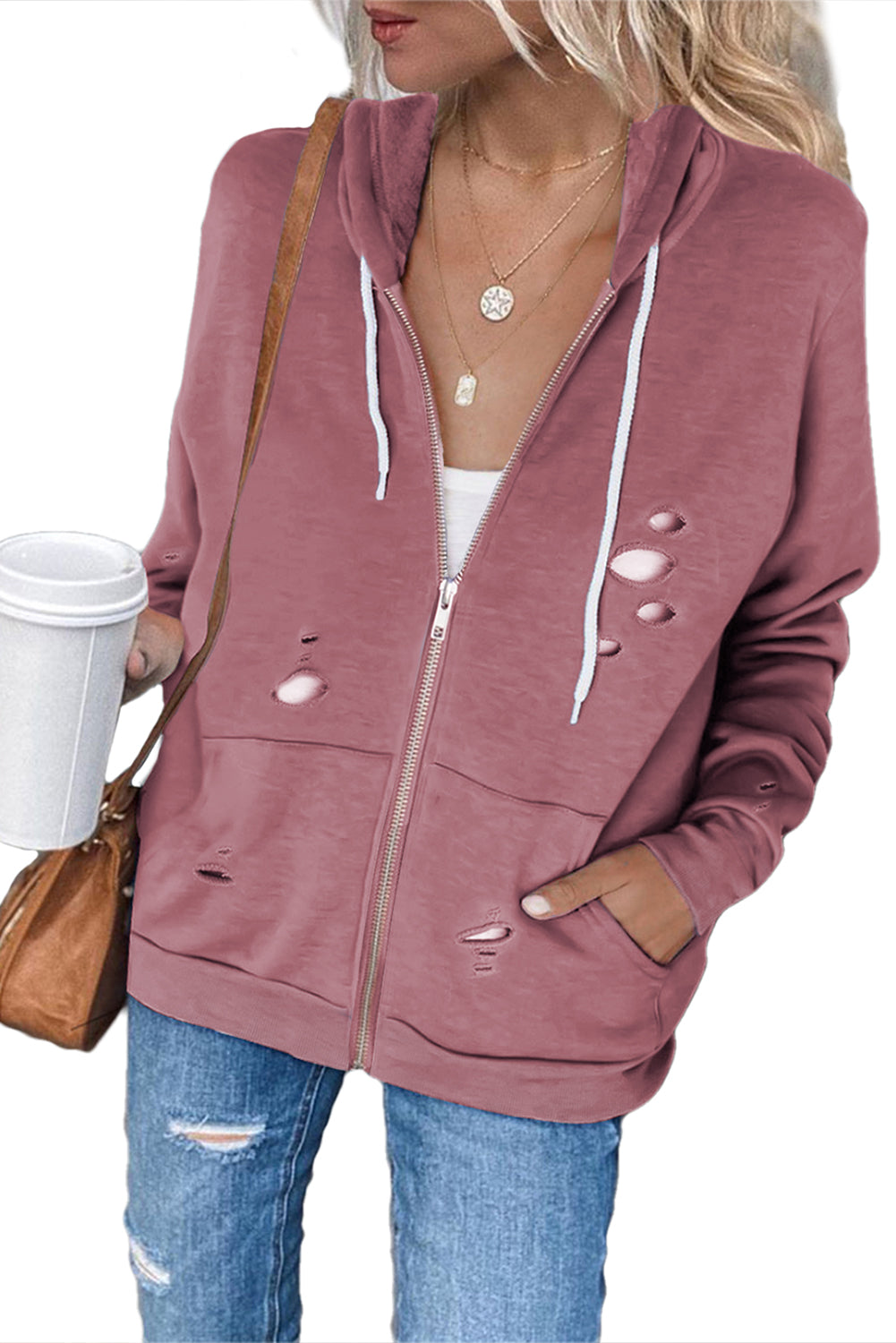 Sweat à capuche avec poche zippée déchirée 