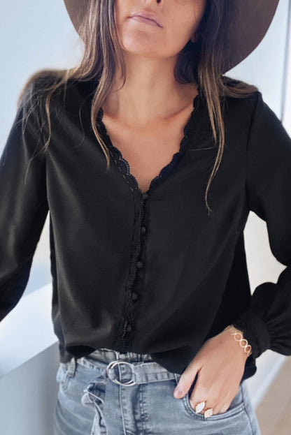 Lace Crochet Buttoned Long Sleeve Shirt