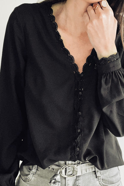 Lace Crochet Buttoned Long Sleeve Shirt