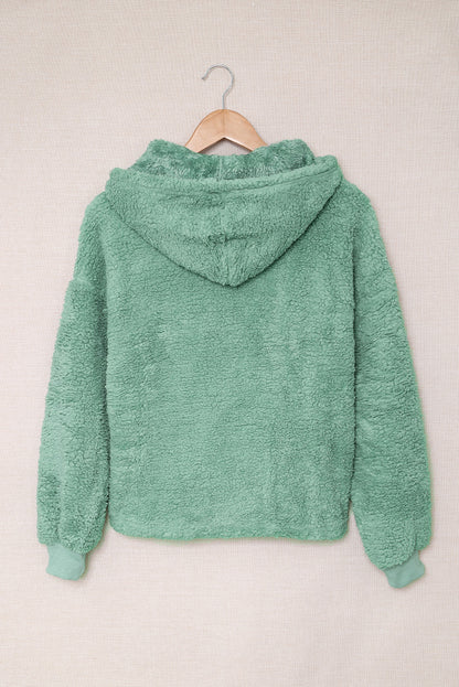 Sweat-shirt à capuche zippé 1/4 en sherpa avec kangourou