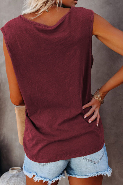 Camiseta sin mangas con cuello redondo y botones a presión con bolsillo