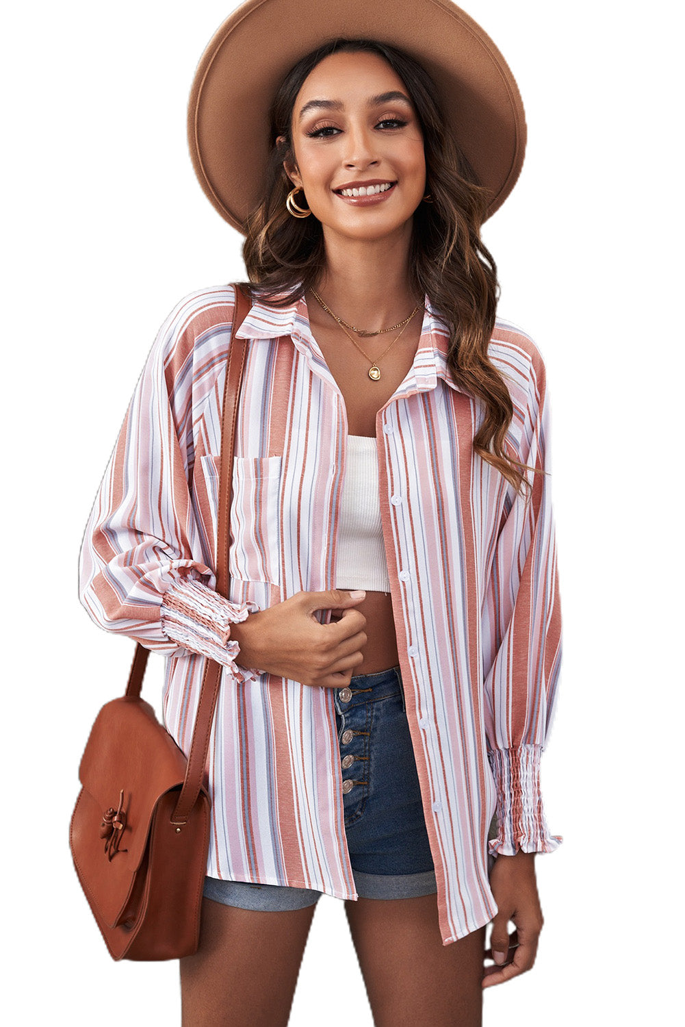 Chemise boutonnée rayée à poches et fentes 