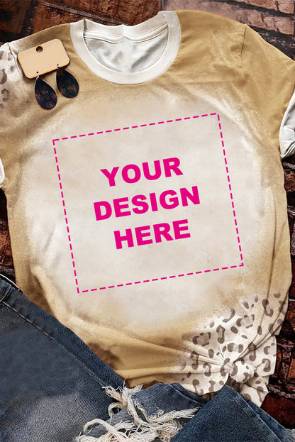 T-shirt kaki à manches courtes imprimé léopard et vache COWGIRL