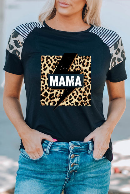 Camiseta de mujer de manga corta con estampado de leopardo a rayas