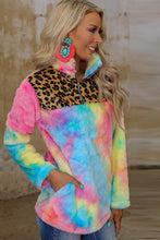 Tie-dye Fleece Sweatshirt with Leopard Splicing