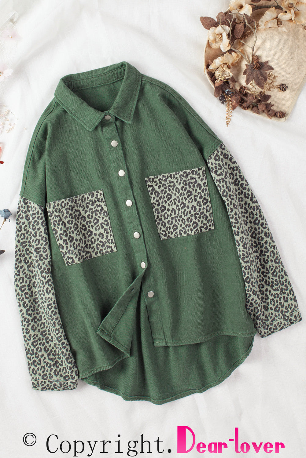 Sky Blue Contrast Leopard Denim Jacket