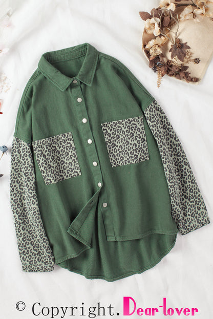 Sky Blue Contrast Leopard Denim Jacket