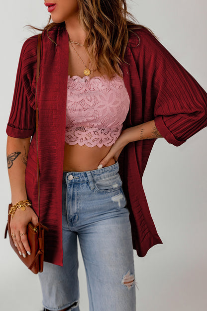 Cárdigan de punto acanalado con frente abierto 