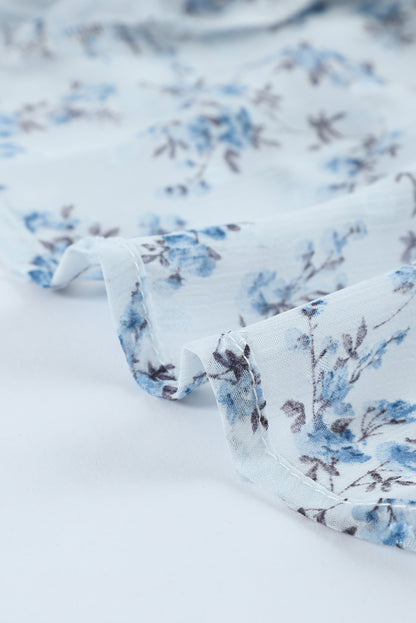 Floral Print Drawstring Long Bell Sleeve Blouse