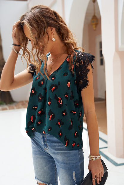 Camiseta sin mangas con hombros descubiertos y encaje estampado