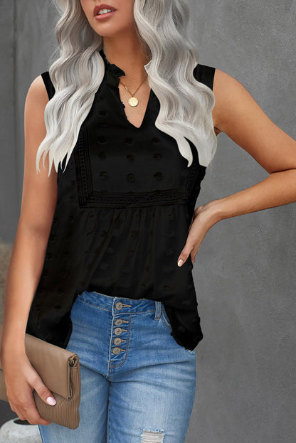 Swiss Dot Split Neck Babydoll Tank Top