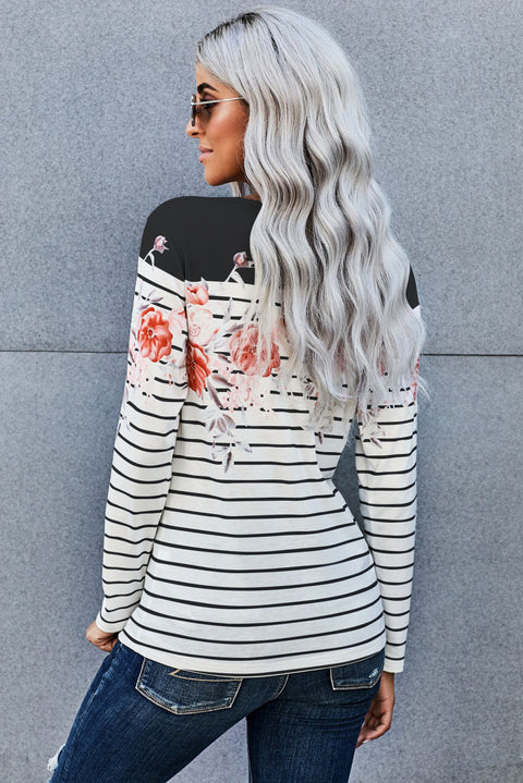 Floral Striped Print Long Sleeve Top