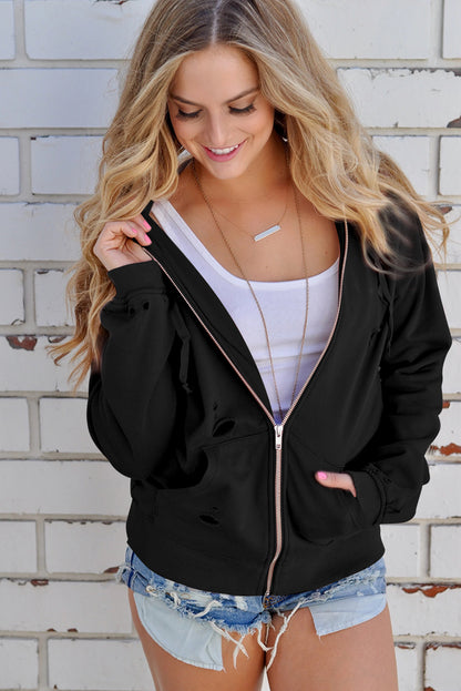 Sweat à capuche avec poche zippée déchirée 