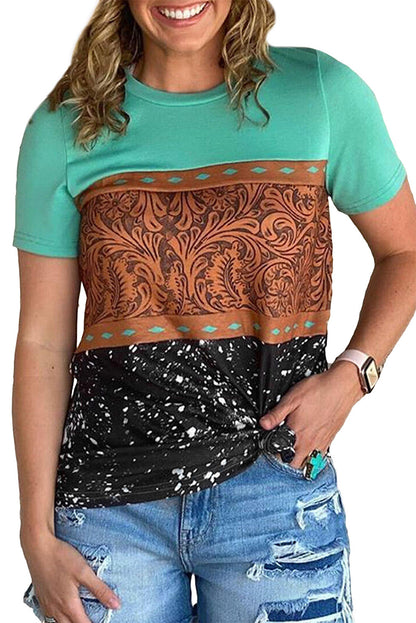 T-shirt à imprimé marbré et à blocs de couleurs 