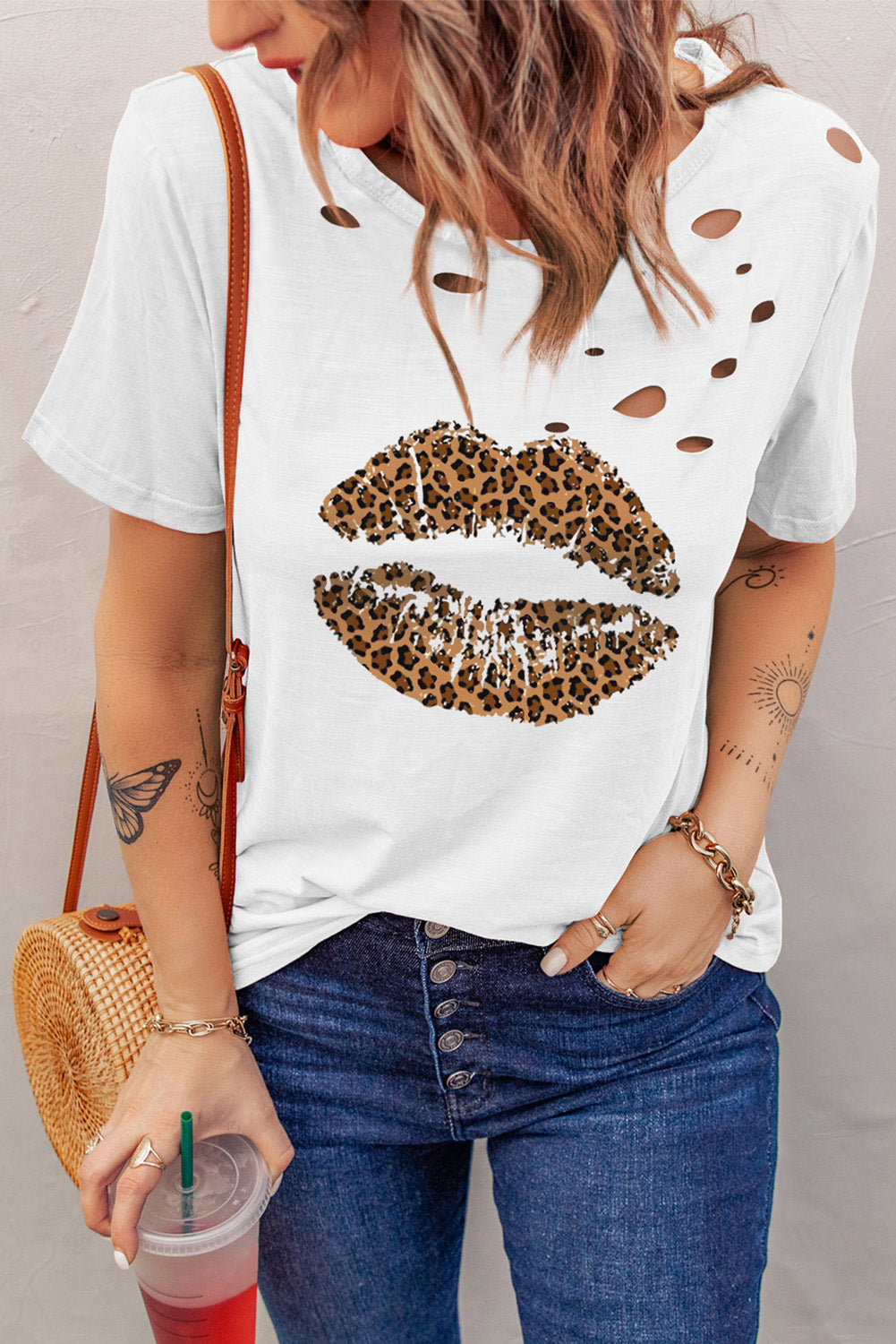 Camiseta mixta de algodón con cuello redondo y agujeros