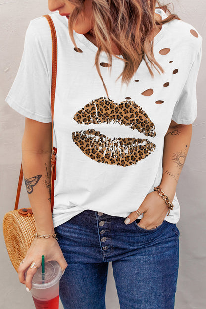 Camiseta mixta de algodón con cuello redondo y agujeros