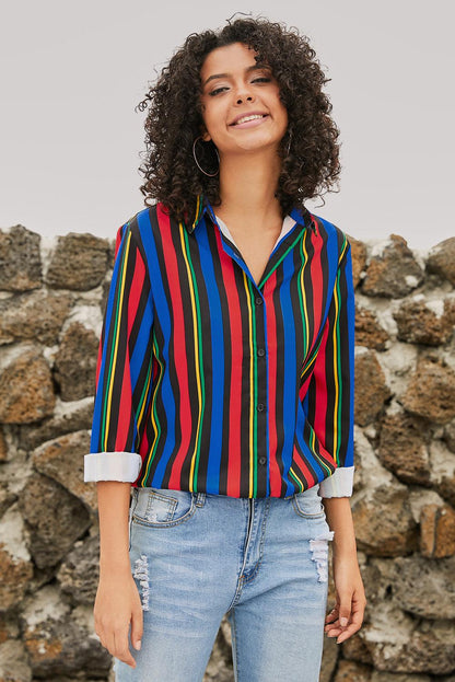 Blue Striped Modern Women Shirt - HannaBanna Clothing