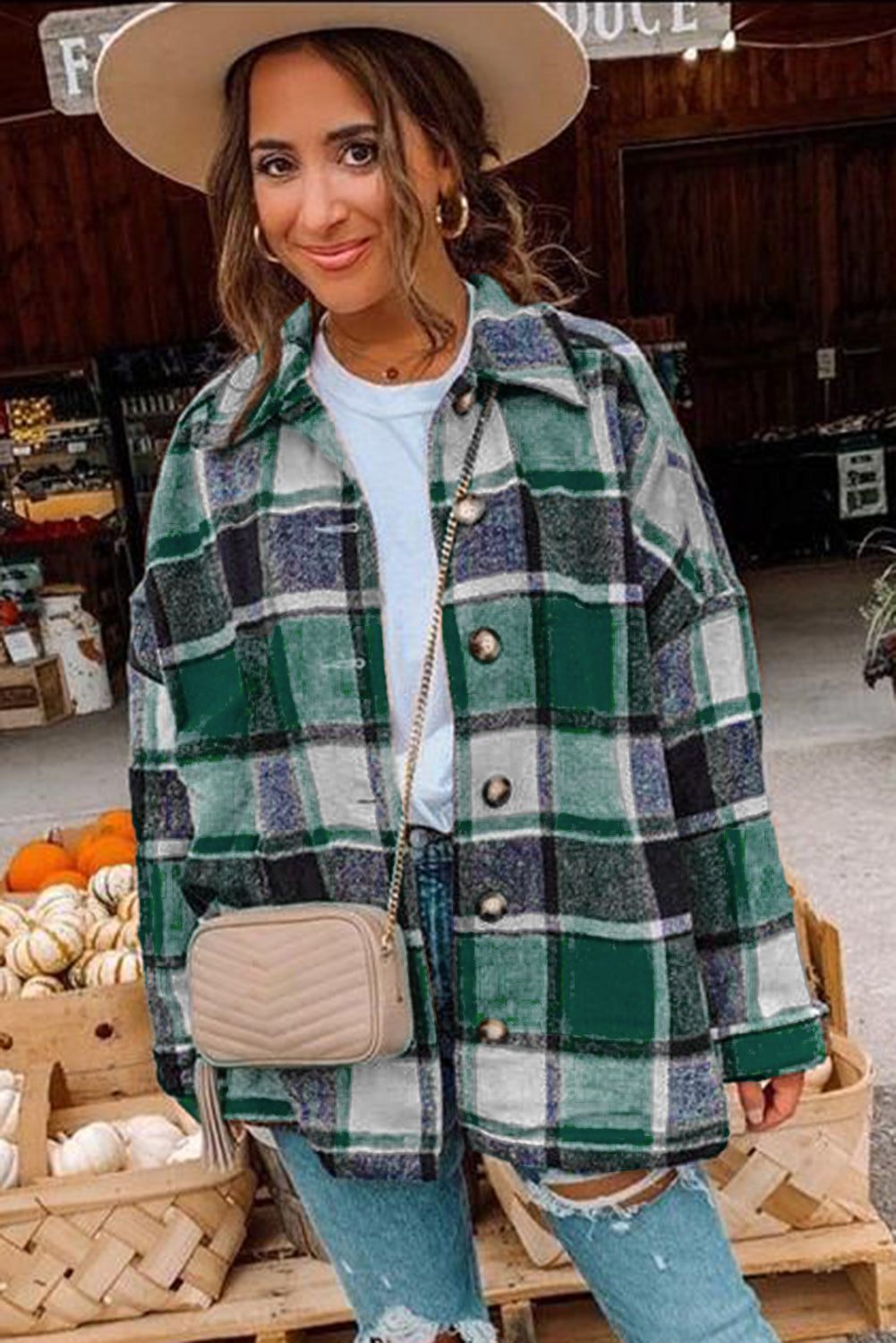 Plaid Print Buttoned Shirt Jacket