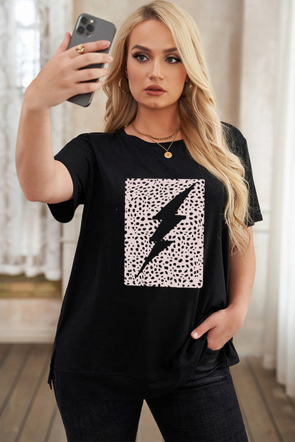 T-shirt ras du cou grande taille à imprimé léopard et éclairs