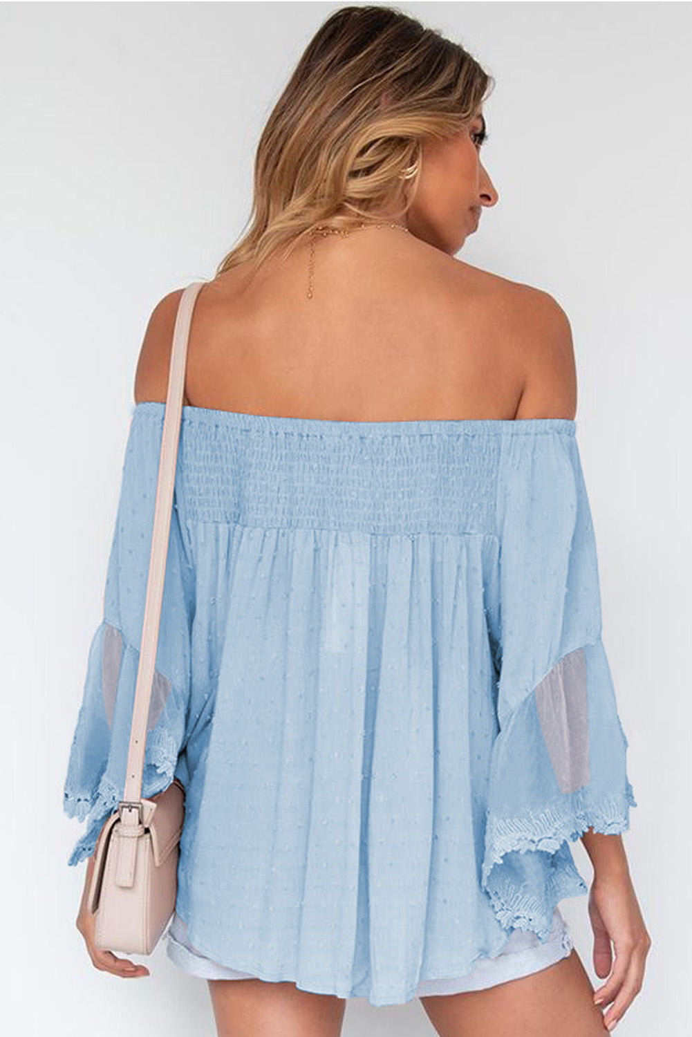 Blusa con volantes de patchwork transparente con hombros descubiertos