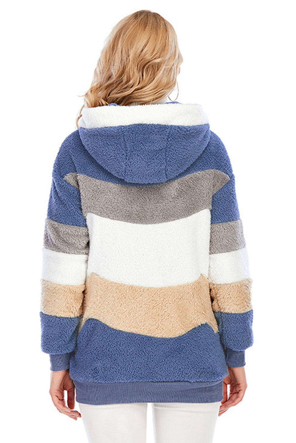 Abrigo sherpa con cremallera y bloques de color rojo vino con capucha 