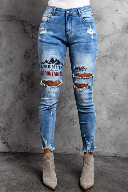 Jeans ajustados al tobillo desgastados con lavado medio