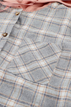 Khaki Drawstring Plaid Hooded Shirt Coat