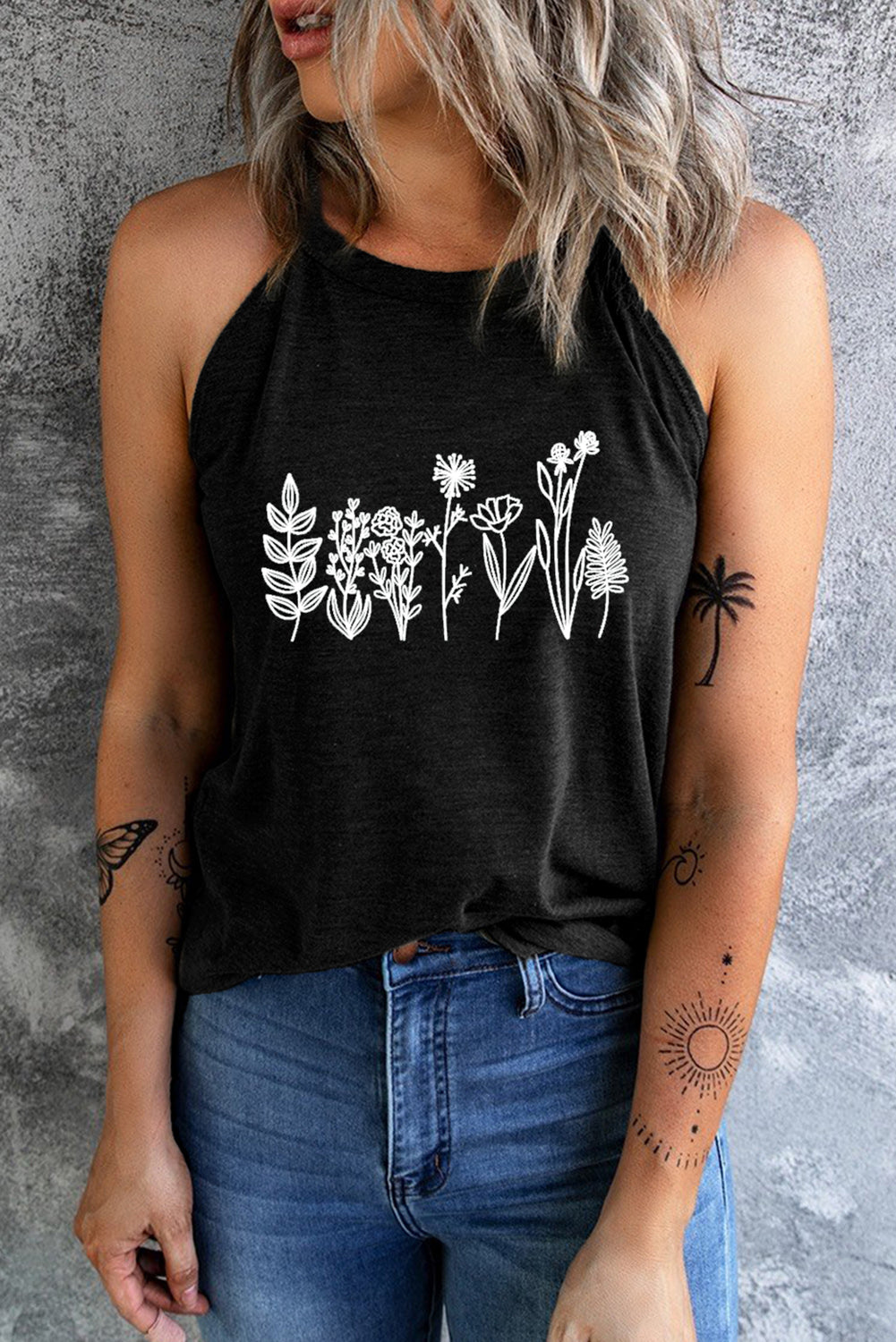 Solid Color Crew Neck Tank Top