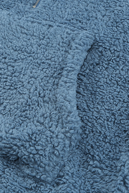 Sweat-shirt à capuche zippé 1/4 en sherpa avec kangourou