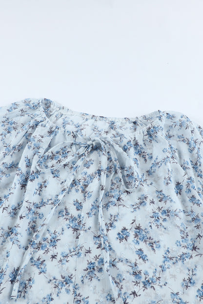 Floral Print Drawstring Long Bell Sleeve Blouse