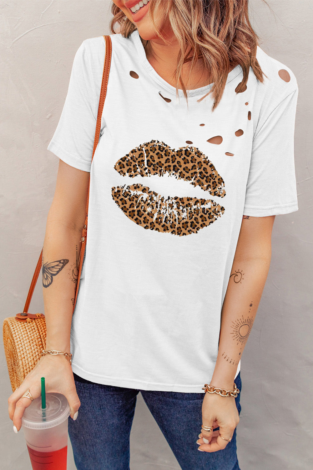 Camiseta mixta de algodón con cuello redondo y agujeros