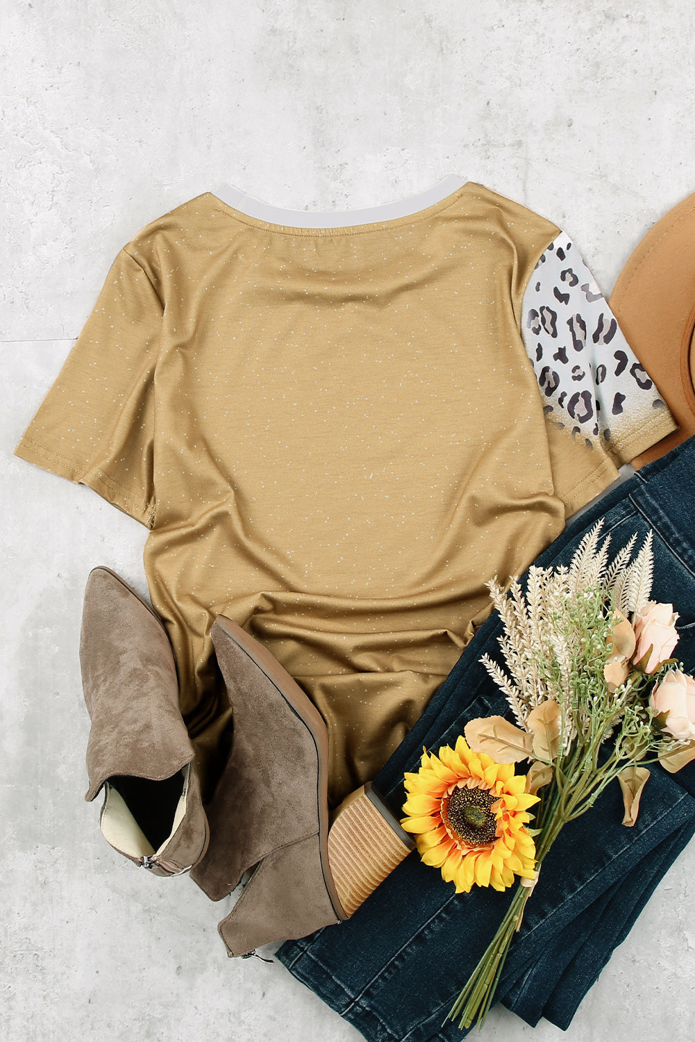 T-shirt kaki à manches courtes imprimé léopard et vache COWGIRL