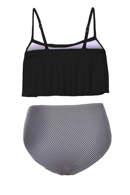 Maillot de bain taille haute avec haut brillant et bas rayé