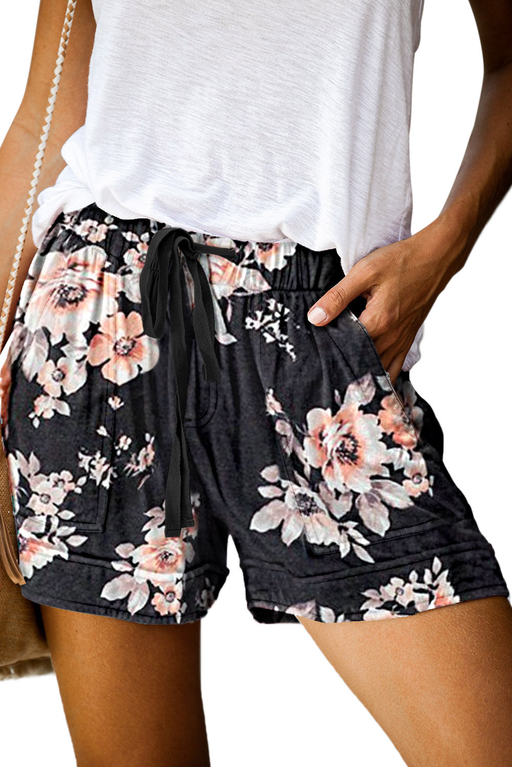 Print Drawstring Casual Elastic Waist Pocketed Shorts