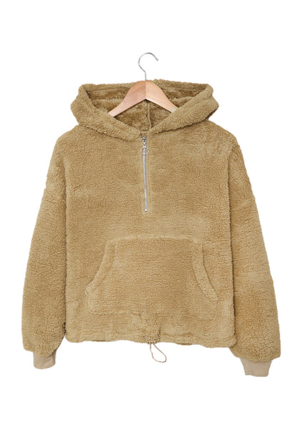 Sweat-shirt à capuche zippé 1/4 en sherpa avec kangourou