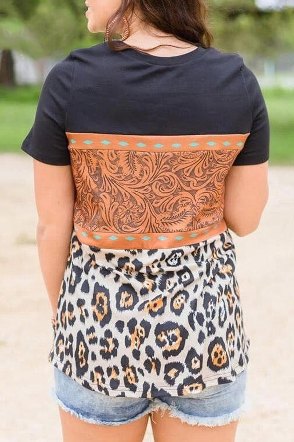 T-shirt à imprimé marbré et à blocs de couleurs 