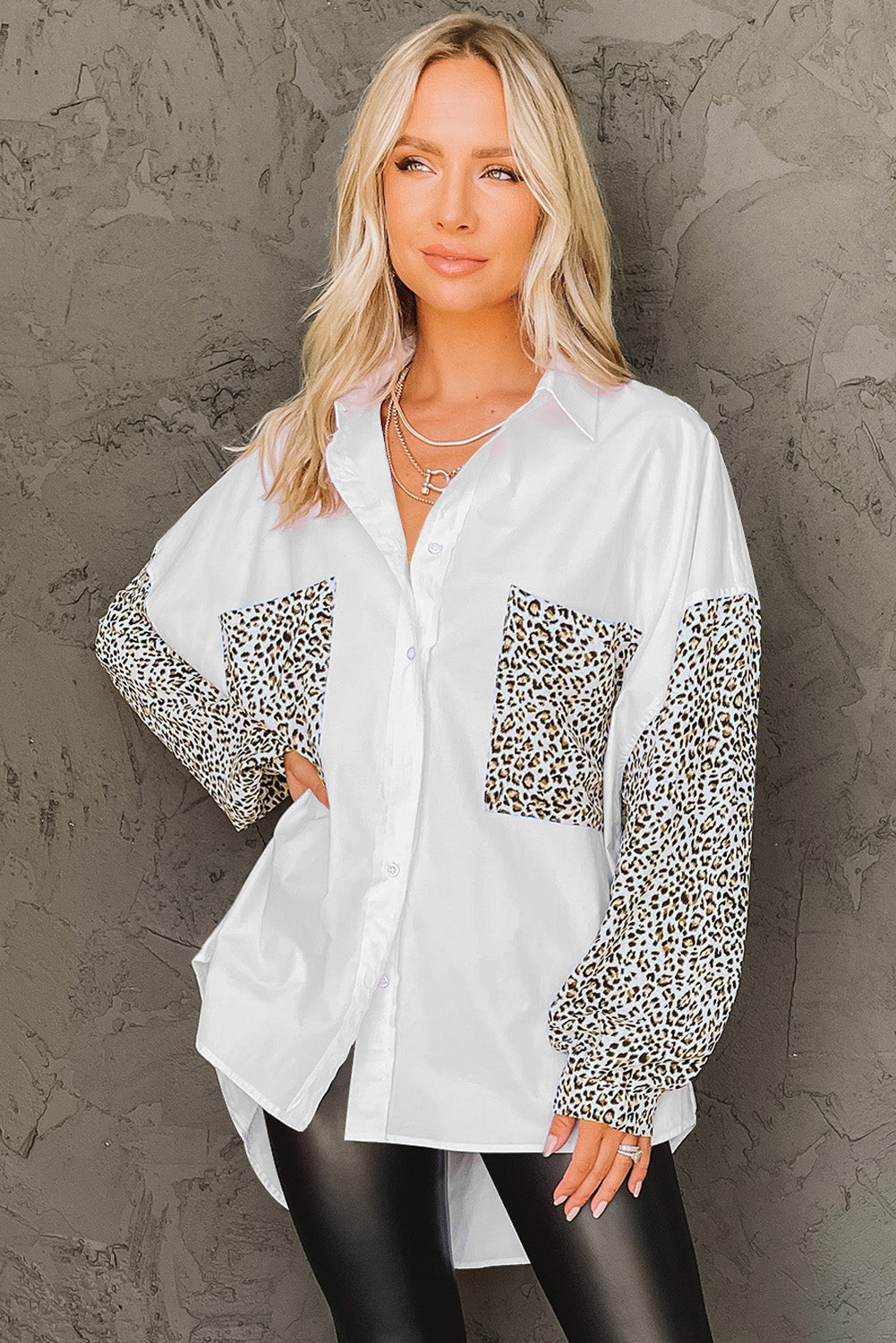 Chemise patchwork à manches longues et épaules tombantes