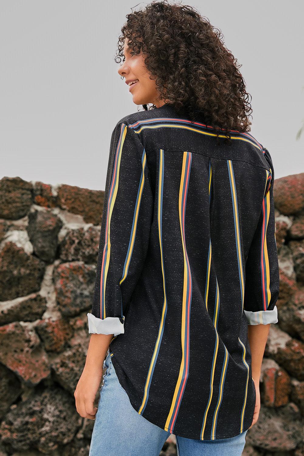 Blue Striped Modern Women Shirt - HannaBanna Clothing