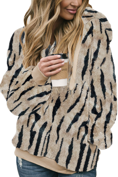 Camo Print Warm Furry Pullover Hoodie