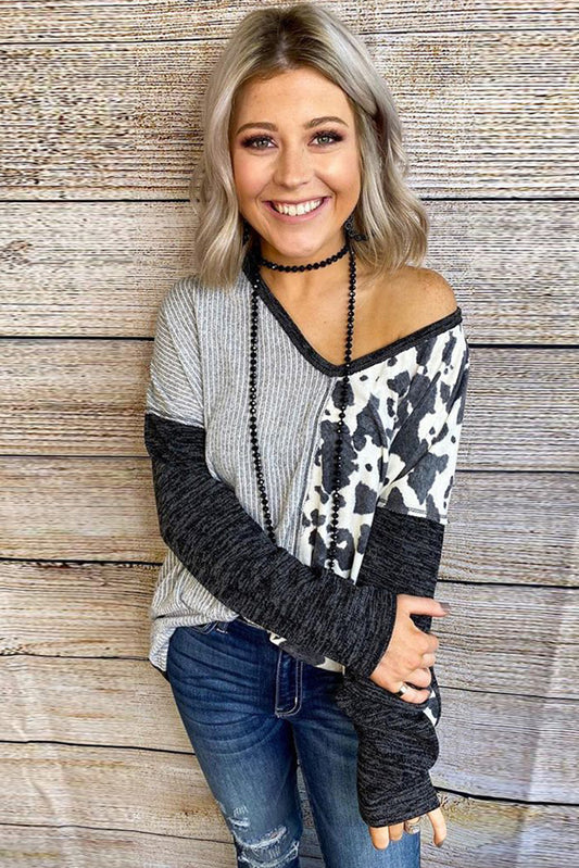 Blusa color block con estampado de lunares