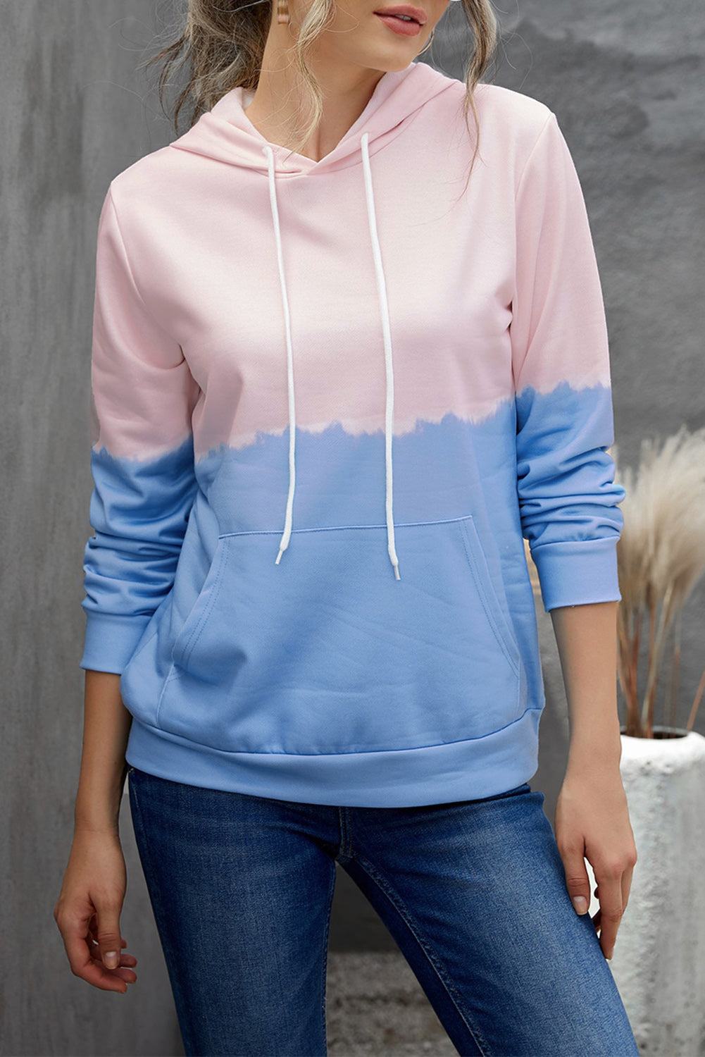 Dip-Dye Colorblock Drawstring Hoodie with Pockets