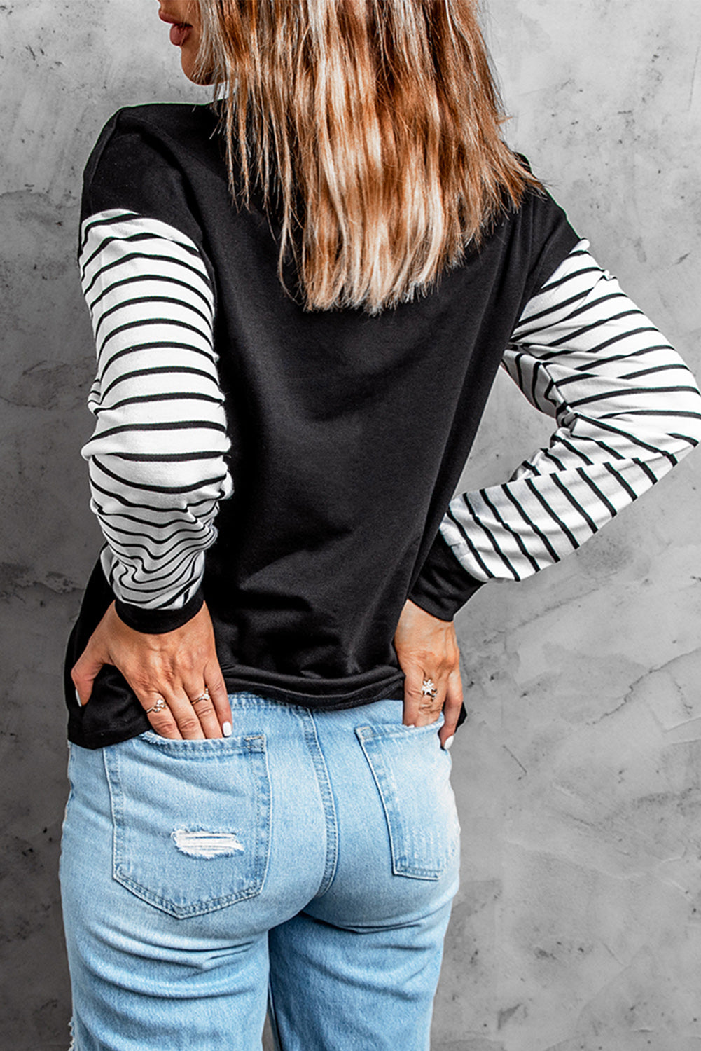 Striped Star Print Patchwork Long Sleeve Top