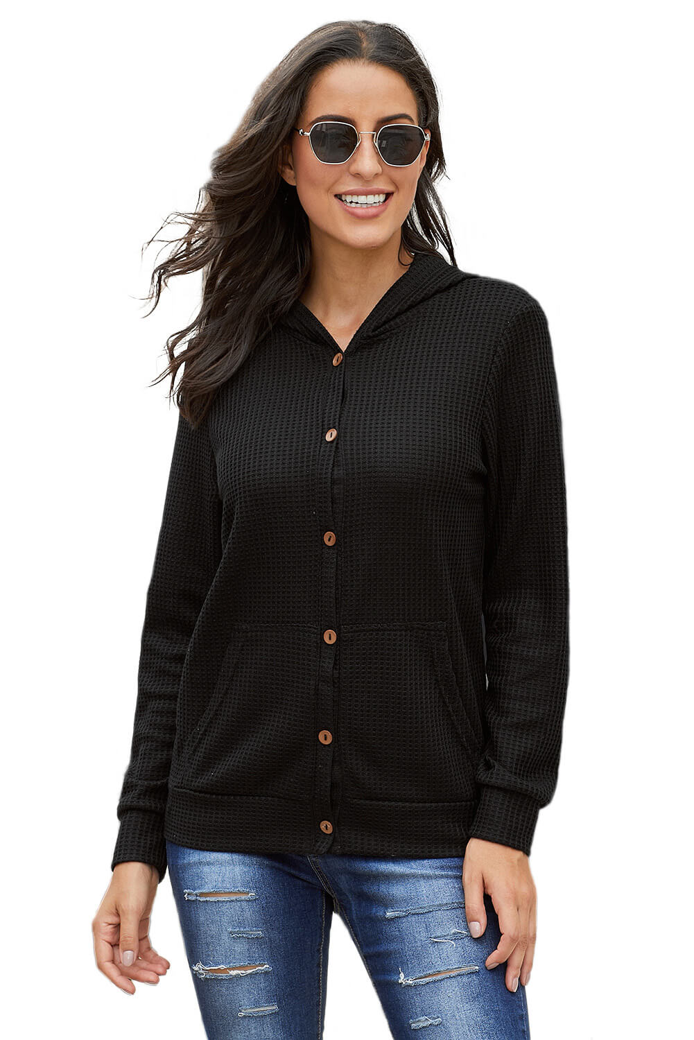 Abrigo tipo cárdigan de punto con botones y bolsillo delantero abierto 