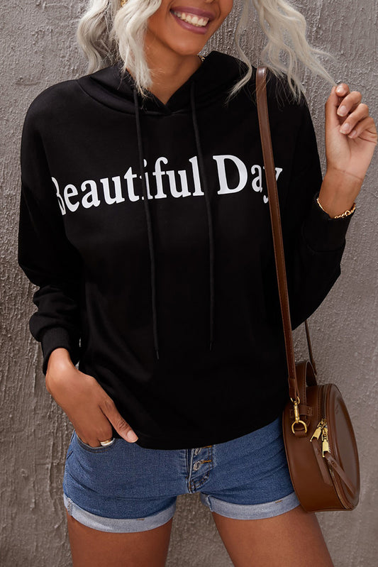 Sudadera con capucha y estampado de letras Beautiful Day