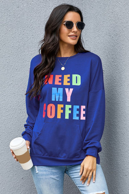 Need My Coffee Pocketed Pullover White Sweatshirt