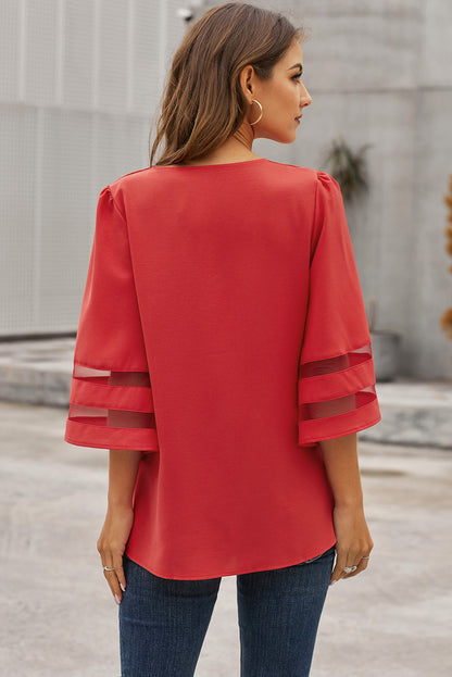 Flare Sleeve V Neck Loose Blouse